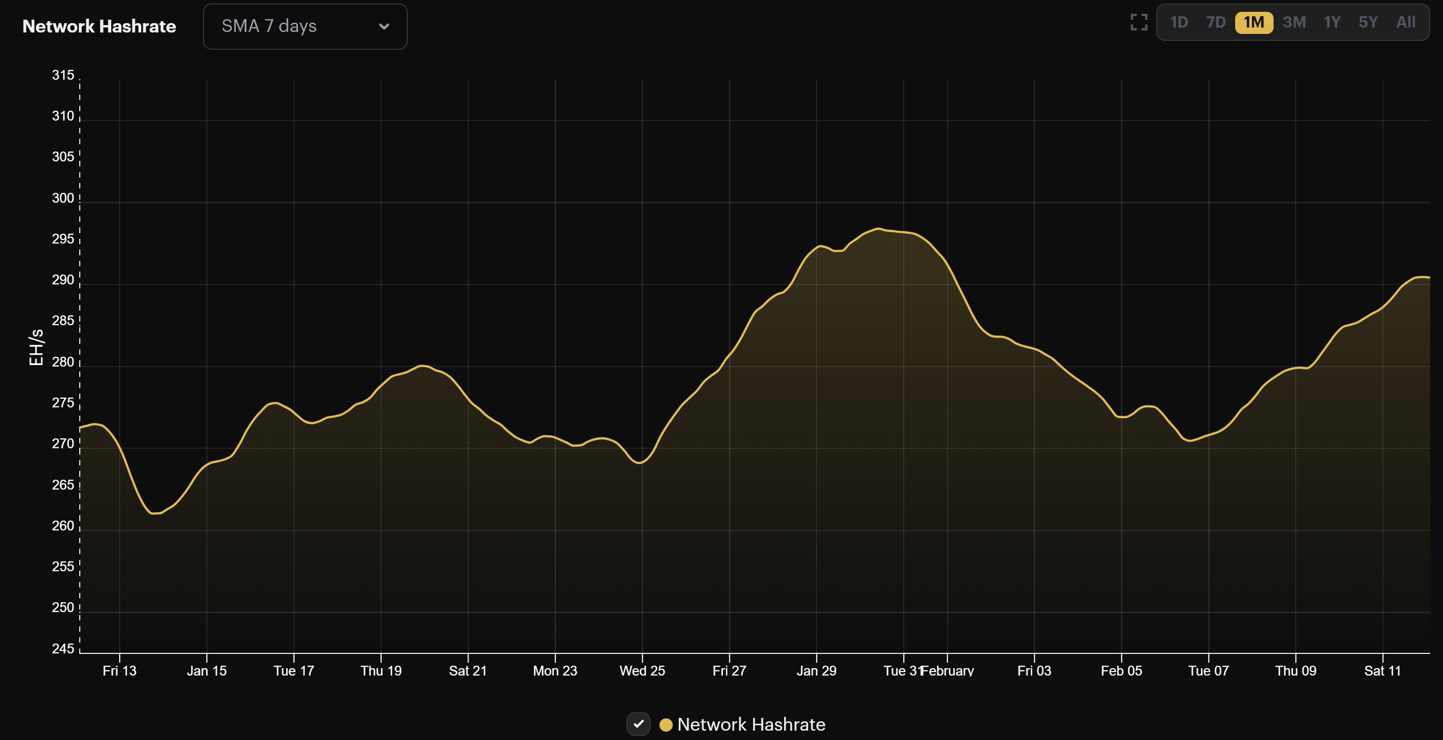 Bitcoin hashrate (January 13 - February 12, 2023)