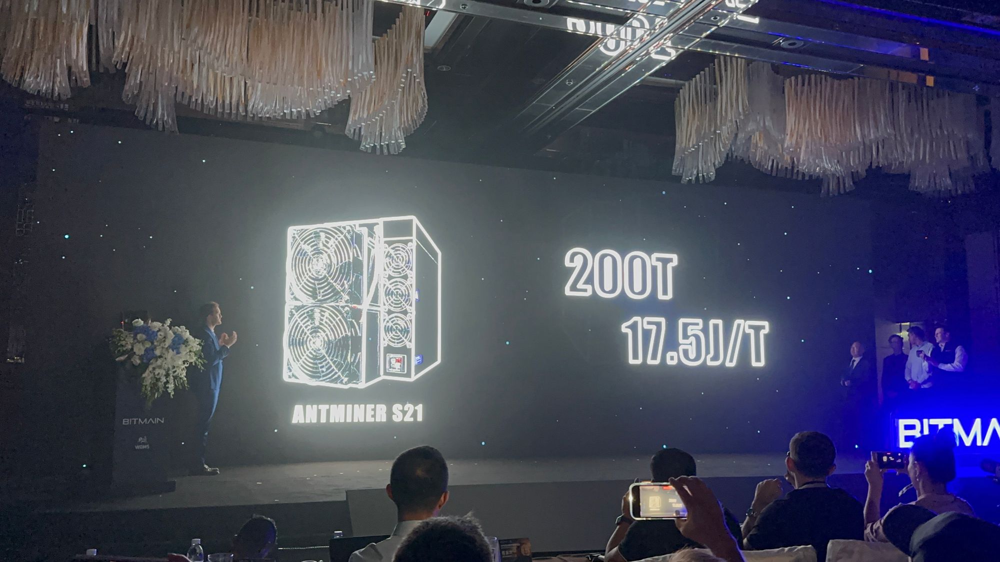The Antminer S21 air cooled and S21 hydro cooled models were revealed at Bitmain's 2023 World Digital Mining Summit in Hong Kong
