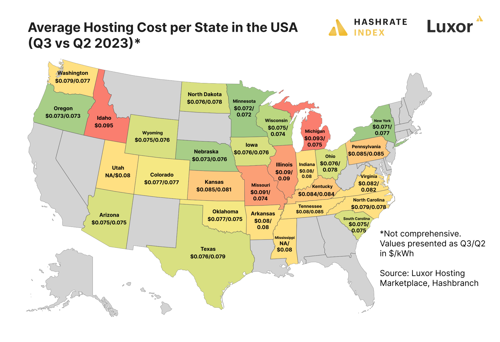 Bitcoin mining hosting rates in the US 2023