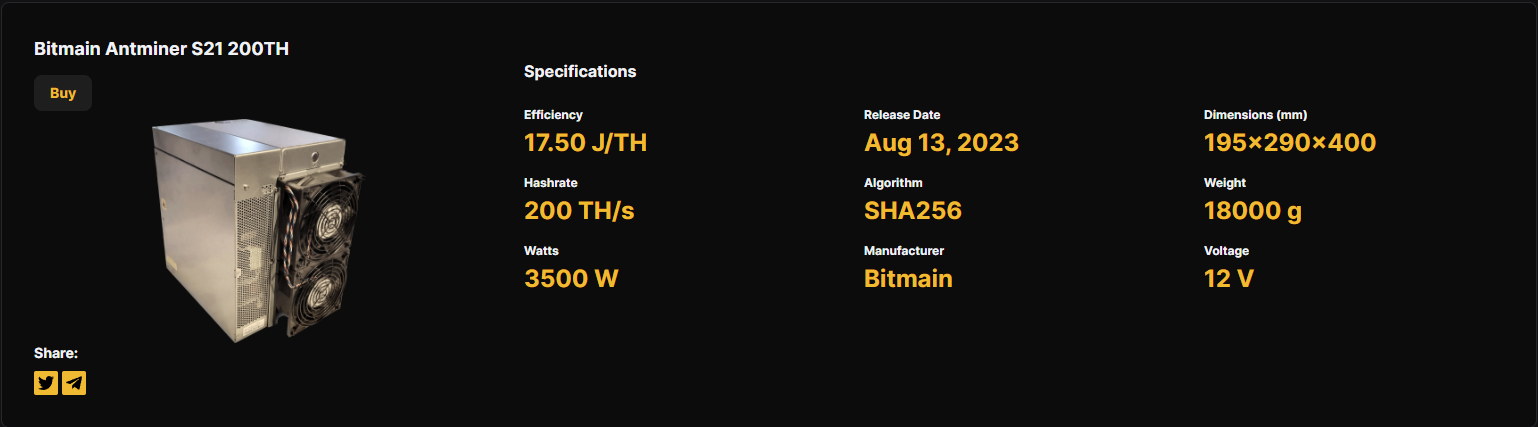 Antminer S21 price and specifications