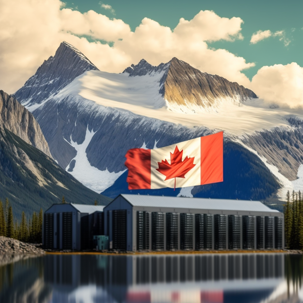 Bitcoin mining facility in the Canadian Rockies | Imagine generated via Mid Journey